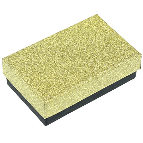 EYS JEWELRY Glitzer Schmuck-Etui für Kette mit Anhänger 50 x 80 x 26 mm Kartonage gold-farben Halskette-Box Schachtel Schatulle Geschenk-Verpackung von EYS JEWELRY