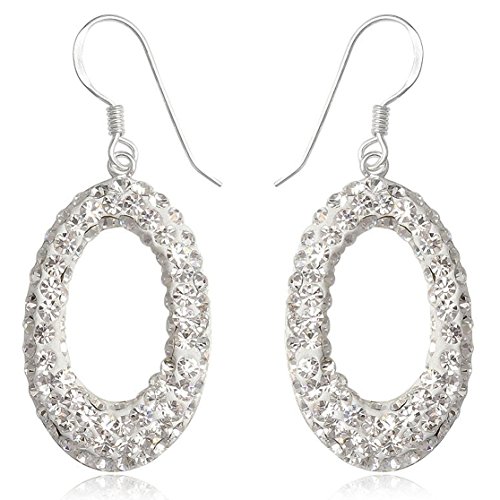 EYS JEWELRY Ohrhänger Damen Oval 925 Sterling Silber Preciosa Elements Glitzer Kristalle weiß Damen-Ohrringe von EYS JEWELRY