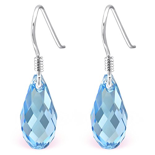 EYS JEWELRY Ohrhänger Damen Träne Tropfen 925 Sterling Silber Glitzer-Kristalle aquamarin-blau Damen-Ohrringe von EYS JEWELRY