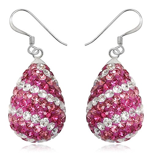 EYS JEWELRY Ohrhänger Damen Träne Tropfen 925 Sterling Silber Preciosa Elements Glitzer Kristalle rosa-pink Damen-Ohrringe von EYS JEWELRY