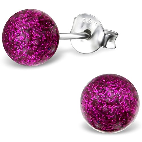 EYS JEWELRY Ohrstecker Damen 925 Sterling Silber Perlen Kunstperlen pink-fuchsia Damen-Ohrringe von EYS JEWELRY