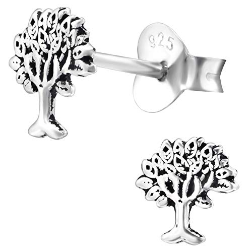 EYS JEWELRY Damen Ohrringe Baum des Lebens 925 Sterling Silber oxidiert 6 x 6 mm Lebensbaum Ohrstecker Damenohrringe Damenohrstecker von EYS JEWELRY