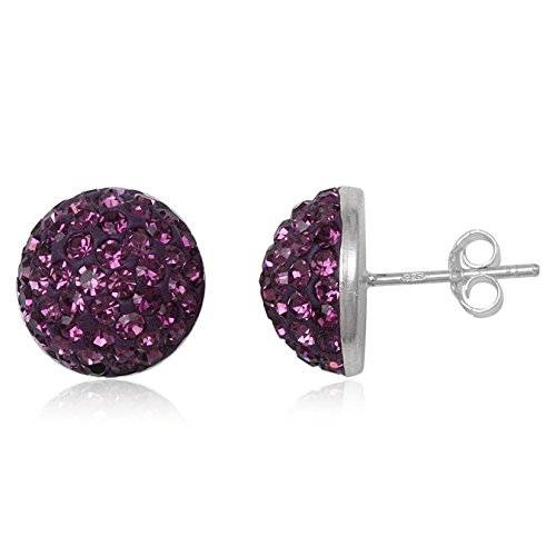 EYS JEWELRY Ohrstecker Damen Halbkugeln rund 925 Sterling Silber Preciosa Elements Glitzer Kristalle amethyst-lila Damen-Ohrringe von EYS JEWELRY