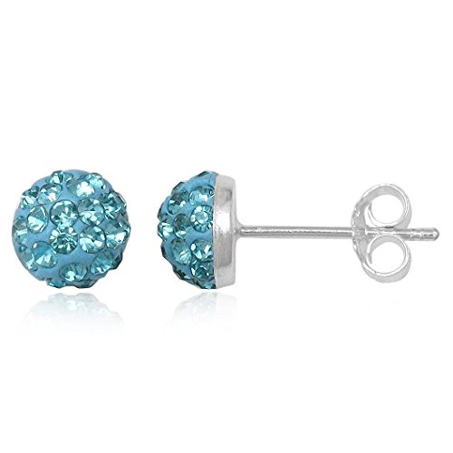 EYS JEWELRY Ohrstecker Damen Halbkugeln rund 925 Sterling Silber Preciosa Elements Glitzer Kristalle aquamarin-blau Damen-Ohrringe von EYS JEWELRY