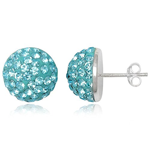 EYS JEWELRY Ohrstecker Damen Halbkugeln rund 925 Sterling Silber Preciosa Elements Glitzer Kristalle aquamarin-blau Damen-Ohrringe von EYS JEWELRY