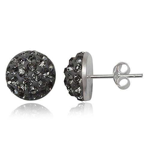 EYS JEWELRY Ohrstecker Damen Halbkugeln rund 925 Sterling Silber Preciosa Elements Glitzer Kristalle diamant-schwarz Damen-Ohrringe von EYS JEWELRY