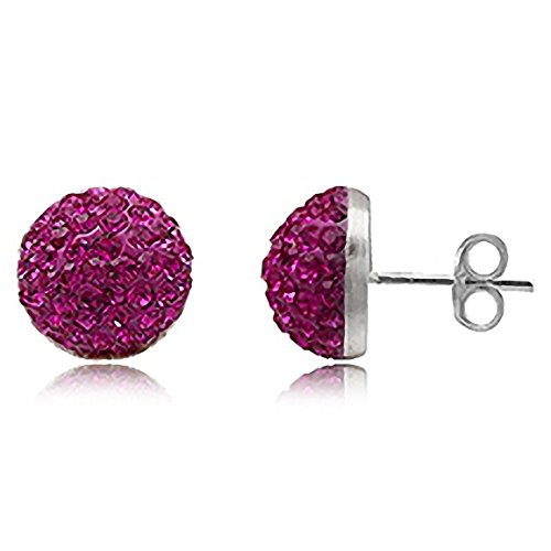 EYS JEWELRY Ohrstecker Damen Halbkugeln rund 925 Sterling Silber Preciosa Elements Glitzer Kristalle pink-fuchsia Damen-Ohrringe von EYS JEWELRY