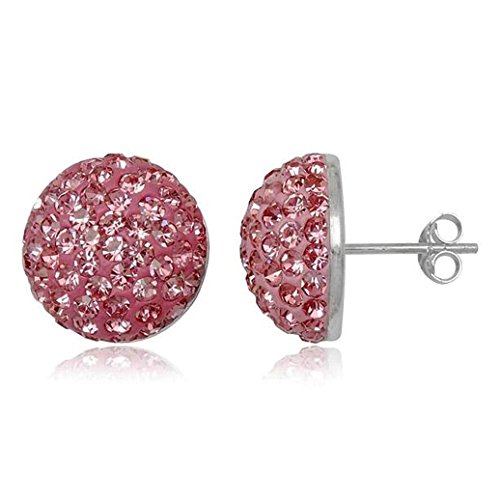 EYS JEWELRY Ohrstecker Damen Halbkugeln rund 925 Sterling Silber Preciosa Elements Glitzer Kristalle rosa Damen-Ohrringe von EYS JEWELRY