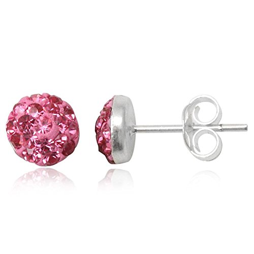 EYS JEWELRY Ohrstecker Damen Halbkugeln rund 925 Sterling Silber Preciosa Elements Glitzer Kristalle rosa-pink Damen-Ohrringe von EYS JEWELRY