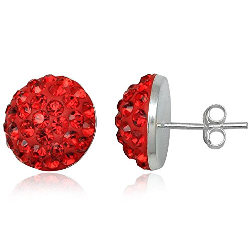 EYS JEWELRY Ohrstecker Damen Halbkugeln rund 925 Sterling Silber Preciosa Elements Glitzer Kristalle rot Damen-Ohrringe von EYS JEWELRY