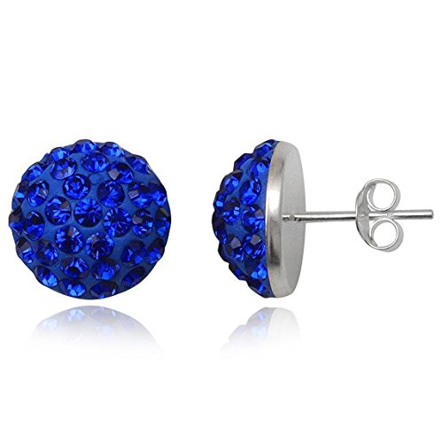 EYS JEWELRY Ohrstecker Damen Halbkugeln rund 925 Sterling Silber Preciosa Elements Glitzer Kristalle saphir-blau Damen-Ohrringe von EYS JEWELRY