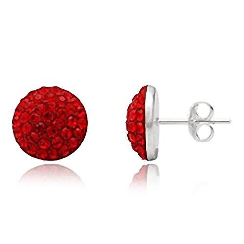 EYS JEWELRY Ohrstecker Damen Halbkugeln rund 925 Sterling Silber Preciosa Elements Glitzer Kristalle siam-rot Damen-Ohrringe von EYS JEWELRY