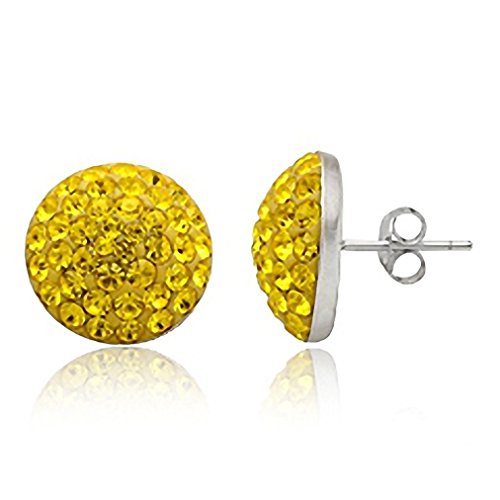 EYS JEWELRY Ohrstecker Damen Halbkugeln rund 925 Sterling Silber Preciosa Elements Glitzer Kristalle zitronen-gelb Damen-Ohrringe von EYS JEWELRY