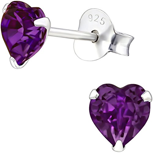 EYS JEWELRY Ohrstecker Damen Herz 925 Sterling Silber Glitzer-Kristalle amethyst-lila Damen-Ohrringe von EYS JEWELRY