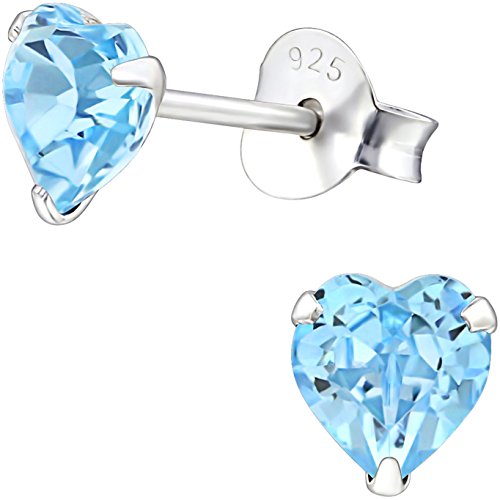 EYS JEWELRY Ohrstecker Damen Herz 925 Sterling Silber Glitzer-Kristalle aquamarin-blau Damen-Ohrringe von EYS JEWELRY