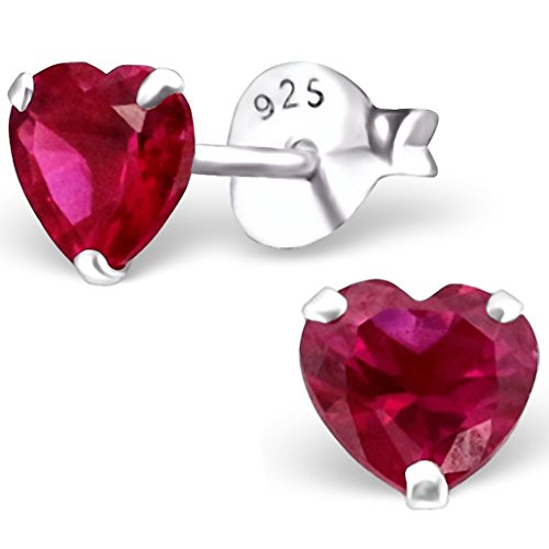 EYS JEWELRY Ohrstecker Damen Herz 925 Sterling Silber Rubin rot Damen-Ohrringe von EYS JEWELRY