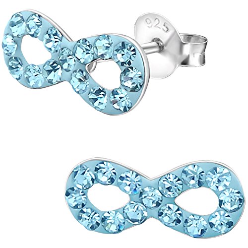 EYS JEWELRY Ohrstecker Damen Infinity Unendlichkeits-Symbol 925 Sterling Silber Glitzer-Kristalle aquamarin-blau Damen-Ohrringe von EYS JEWELRY