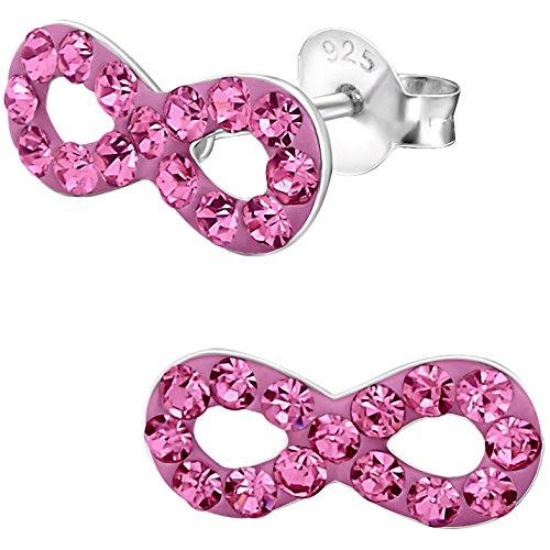 EYS JEWELRY Ohrstecker Damen Infinity Unendlichkeits-Symbol 925 Sterling Silber Glitzer-Kristalle rosa-pink Damen-Ohrringe von EYS JEWELRY
