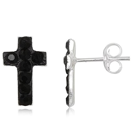 EYS JEWELRY Ohrstecker Damen Kreuz 925 Sterling Silber Preciosa Elements Glitzer Kristalle onyx-schwarz Damen-Ohrringe von EYS JEWELRY