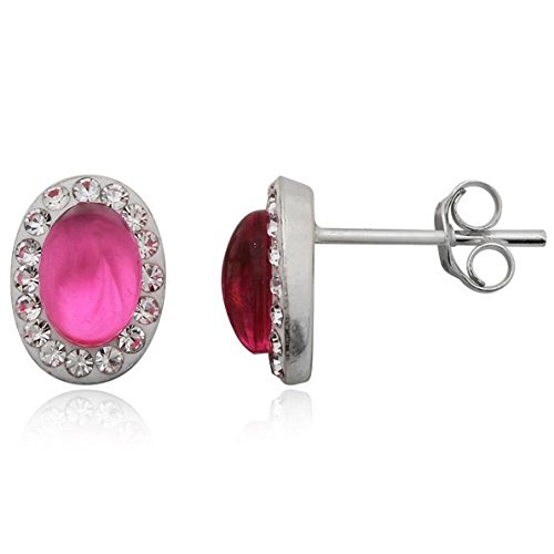 EYS JEWELRY Ohrstecker Damen Oval 925 Sterling Silber Preciosa Elements Glitzer Kristalle pink-fuchsia Damen-Ohrringe von EYS JEWELRY