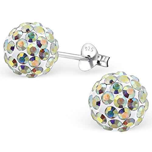 EYS JEWELRY Ohrstecker Damen Perlen 925 Sterling Silber Preciosa Elements Glitzer Kristalle AB-weiß Damen-Ohrringe von EYS JEWELRY