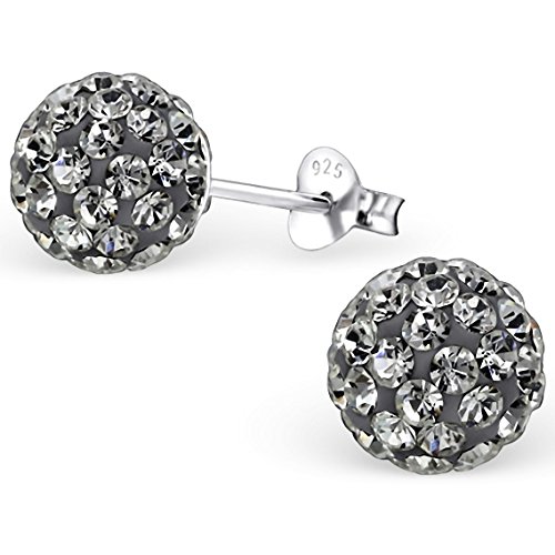 EYS JEWELRY Ohrstecker Damen Perlen 925 Sterling Silber Preciosa Elements Glitzer Kristalle diamant-schwarz Damen-Ohrringe von EYS JEWELRY