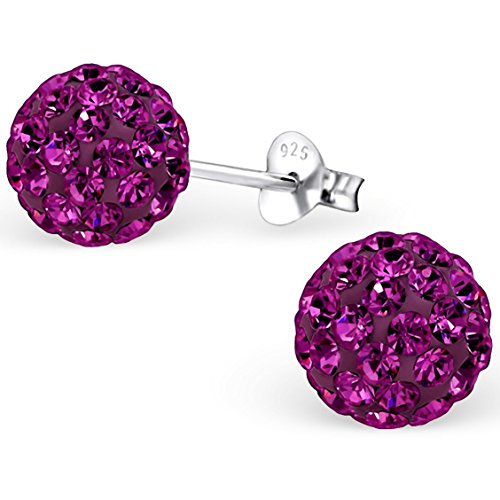 EYS JEWELRY Ohrstecker Damen Perlen 925 Sterling Silber Preciosa Elements Glitzer Kristalle pink-fuchsia Damen-Ohrringe von EYS JEWELRY