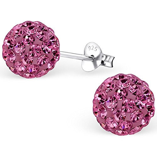 EYS JEWELRY Ohrstecker Damen Perlen 925 Sterling Silber Preciosa Elements Glitzer Kristalle rosa-pink Damen-Ohrringe von EYS JEWELRY