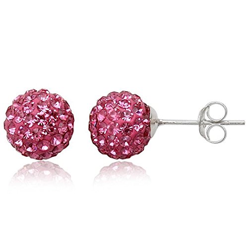 EYS JEWELRY Ohrstecker Damen Perlen 925 Sterling Silber Preciosa Elements Glitzer Kristalle rosa-pink Damen-Ohrringe von EYS JEWELRY