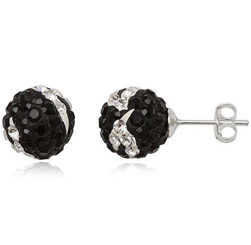 EYS JEWELRY Ohrstecker Damen Perlen 925 Sterling Silber Preciosa Elements Glitzer Kristalle schwarz-weiß Damen-Ohrringe von EYS JEWELRY