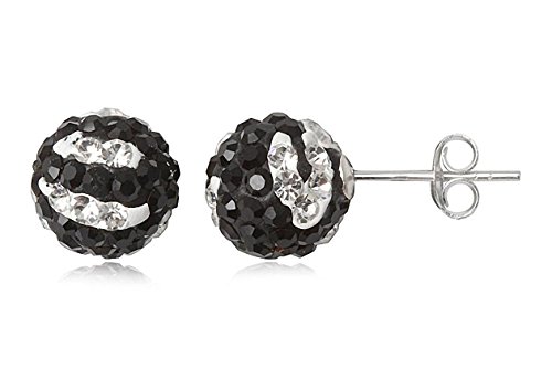 EYS JEWELRY Ohrstecker Damen Perlen 925 Sterling Silber Preciosa Elements Glitzer Kristalle weiß-schwarz Damen-Ohrringe von EYS JEWELRY