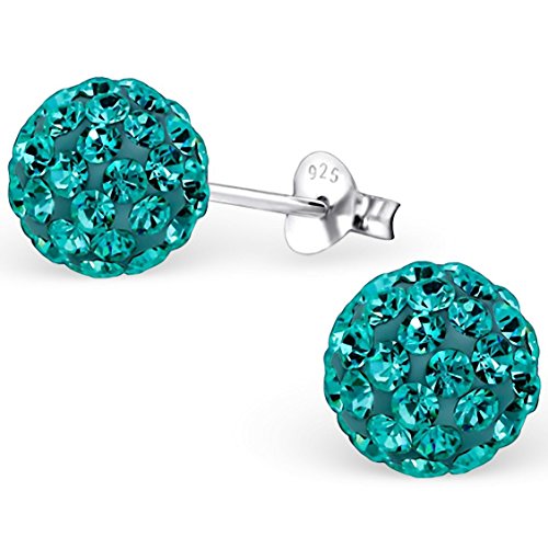 EYS JEWELRY Ohrstecker Damen Perlen 925 Sterling Silber Preciosa Elements Glitzer Kristalle zirkon-blau Damen-Ohrringe von EYS JEWELRY