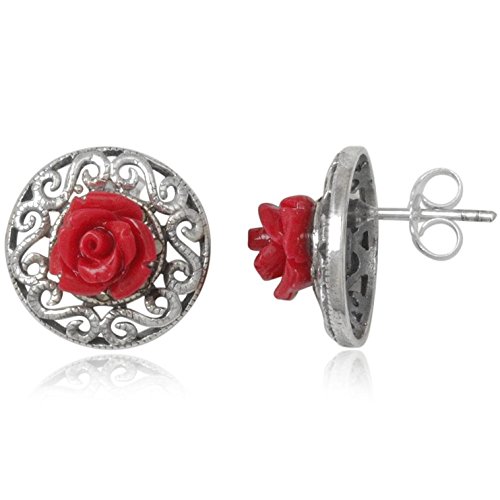 EYS JEWELRY Ohrstecker Damen Rosen-Blüte Blume 925 Sterling Silber Koralle Markasit rot Damen-Ohrringe von EYS JEWELRY