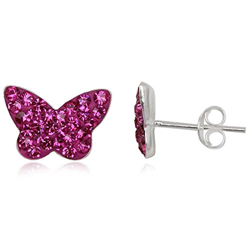 EYS JEWELRY Ohrstecker Damen Schmetterling 925 Sterling Silber Preciosa Elements Glitzer Kristalle pink-fuchsia Damen-Ohrringe von EYS JEWELRY