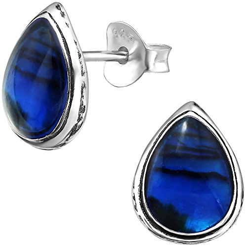 EYS JEWELRY Ohrstecker Damen Träne Tropfen 925 Sterling Silber oxidiert Abalone Paua Muschel blau Damen-Ohrringe von EYS JEWELRY