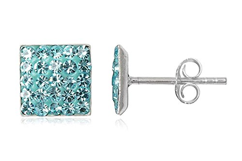 EYS JEWELRY Ohrstecker Damen eckig 925 Sterling Silber Preciosa Elements Glitzer Kristalle aquamarin-blau Damen-Ohrringe von EYS JEWELRY