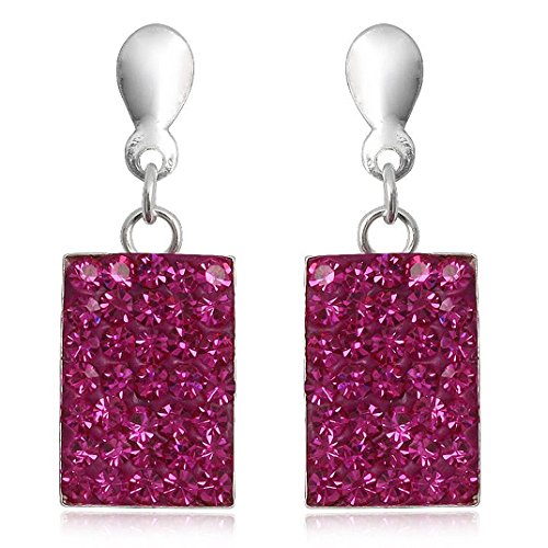 EYS JEWELRY Ohrstecker Damen eckig 925 Sterling Silber Preciosa Elements Glitzer Kristalle pink-fuchsia Damen-Ohrringe von EYS JEWELRY