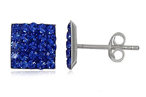 EYS JEWELRY Ohrstecker Damen eckig 925 Sterling Silber Preciosa Elements Glitzer Kristalle saphir-blau Damen-Ohrringe von EYS JEWELRY