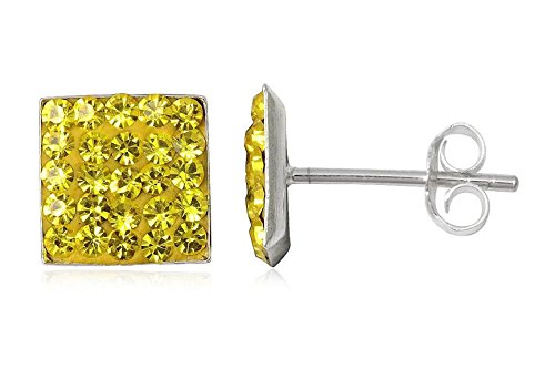 EYS JEWELRY Ohrstecker Damen eckig 925 Sterling Silber Preciosa Elements Glitzer Kristalle zitronen-gelb Damen-Ohrringe von EYS JEWELRY