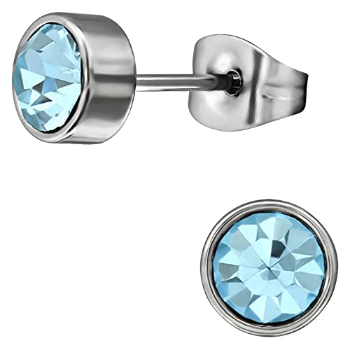 EYS JEWELRY Ohrstecker Damen rund 316L Chirurgenstahl Glitzer-Kristalle aquamarin-blau Damen-Ohrringe von EYS JEWELRY