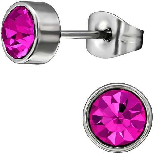 EYS JEWELRY Ohrstecker Damen rund 316L Chirurgenstahl Glitzer-Kristalle pink-fuchsia Damen-Ohrringe von EYS JEWELRY