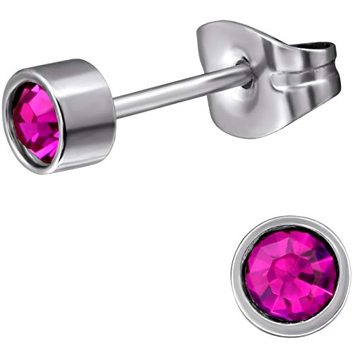 EYS JEWELRY Ohrstecker Damen rund 316L Edelstahl Glitzer-Kristalle pink-fuchsia Damen-Ohrringe von EYS JEWELRY