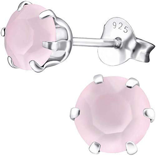 EYS JEWELRY Damen Ohrringe Silber 925 runde Zirkonia Ohrstecker 6 mm helles rosa Schmuck Geschenke für Frauen im Schmucketui von EYS JEWELRY