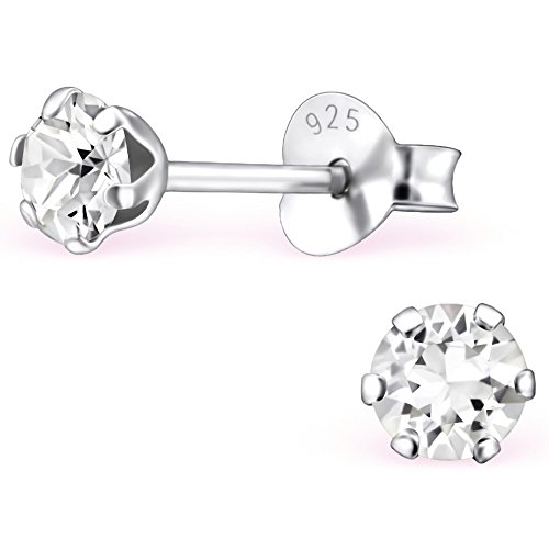 EYS JEWELRY Ohrstecker Damen rund 925 Sterling Silber Glitzer-Kristalle kristall-weiß Damen-Ohrringe von EYS JEWELRY