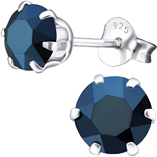 EYS JEWELRY Damen Ohrringe Silber 925 runde Zirkonia Ohrstecker 6 mm metallic-blau Schmuck Geschenke für Frauen im Schmucketui von EYS JEWELRY