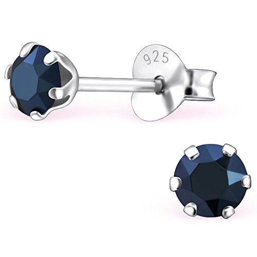 EYS JEWELRY Ohrstecker Damen rund 925 Sterling Silber Glitzer-Kristalle metallic-blau Damen-Ohrringe von EYS JEWELRY