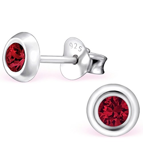 EYS JEWELRY Ohrstecker Damen rund 925 Sterling Silber Glitzer-Kristalle siam-rot Damen-Ohrringe von EYS JEWELRY