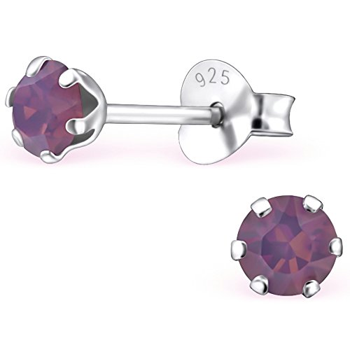 EYS JEWELRY Ohrstecker Damen rund 925 Sterling Silber Glitzer-Kristalle violett-lila Damen-Ohrringe von EYS JEWELRY