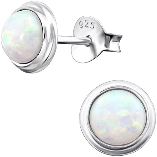 EYS JEWELRY Ohrstecker Damen rund 925 Sterling Silber Opal Fire Snow Damen-Ohrringe von EYS JEWELRY