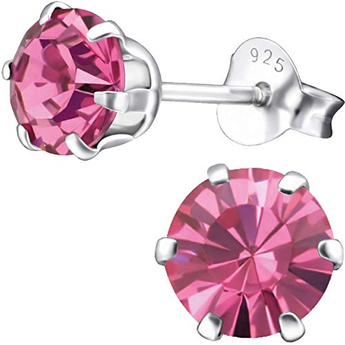 EYS JEWELRY Damen Ohrringe Silber 925 runde Zirkonia Ohrstecker 6 mm rosa-pink Schmuck Geschenke für Frauen im Schmucketui von EYS JEWELRY